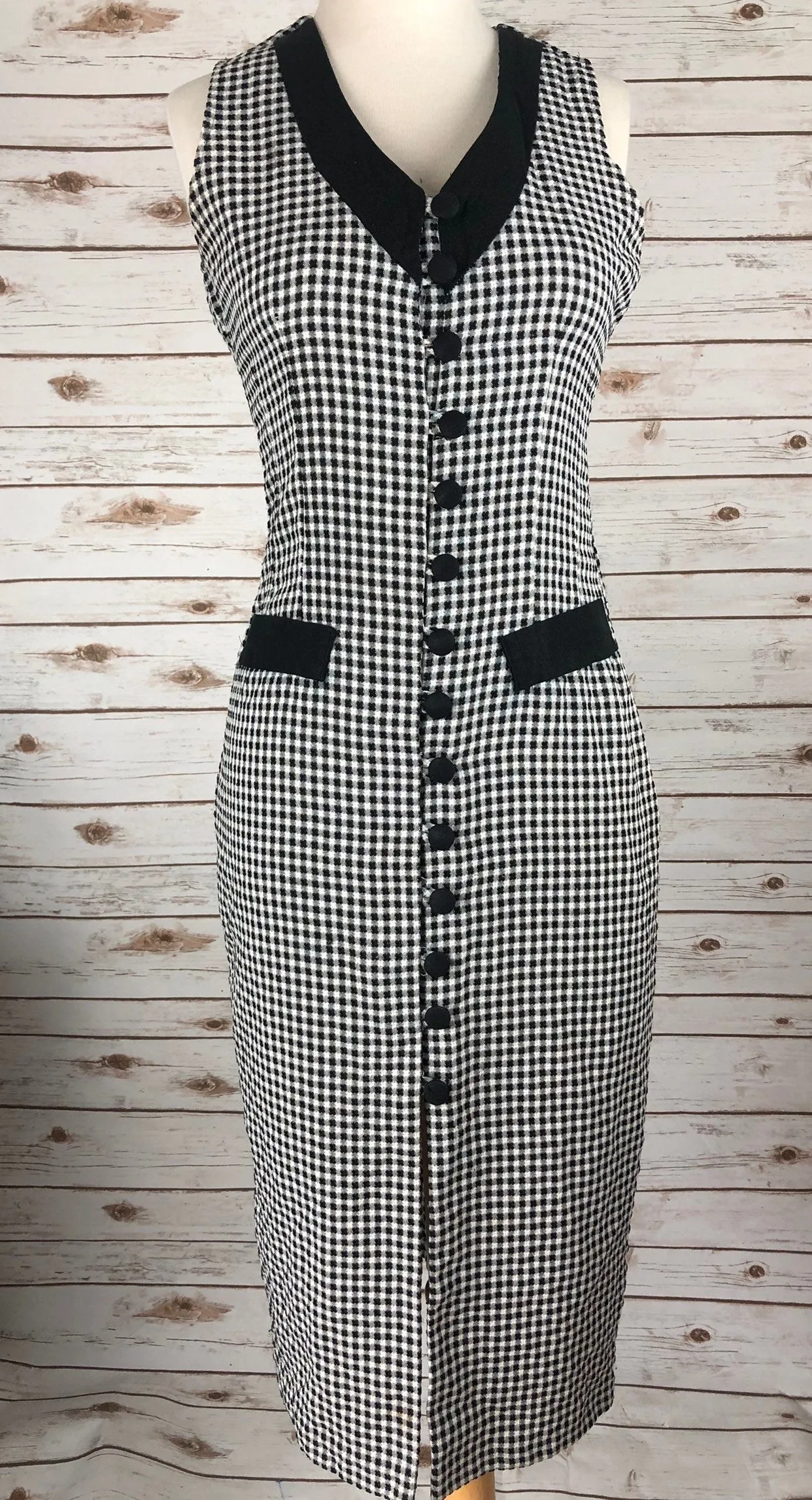 80s Dress Checkered boho Black and White Fitted