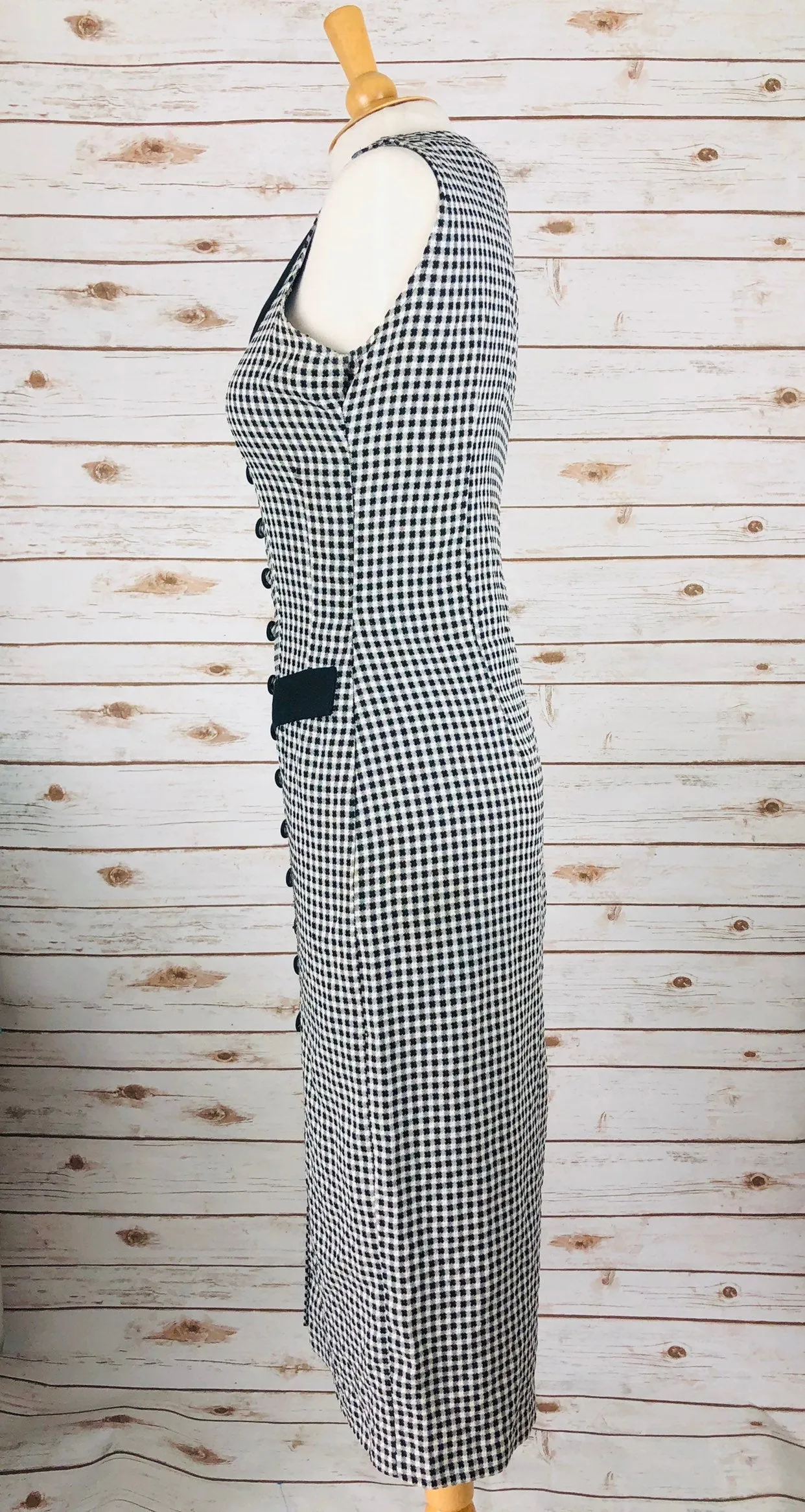 80s Dress Checkered boho Black and White Fitted