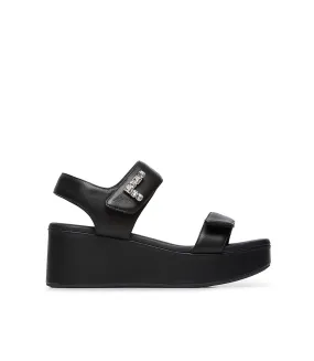 Black nappa leather sandals with crystals