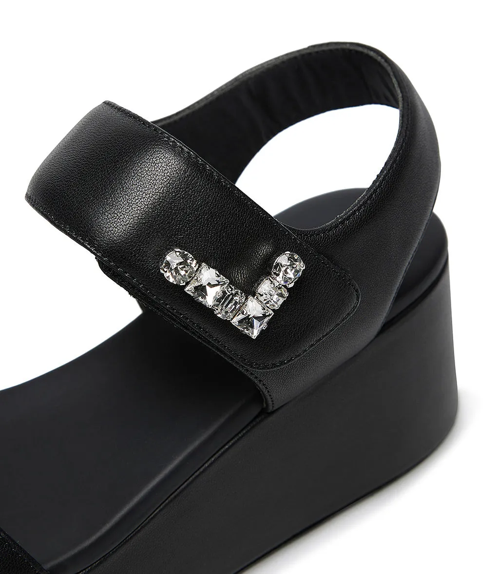 Black nappa leather sandals with crystals