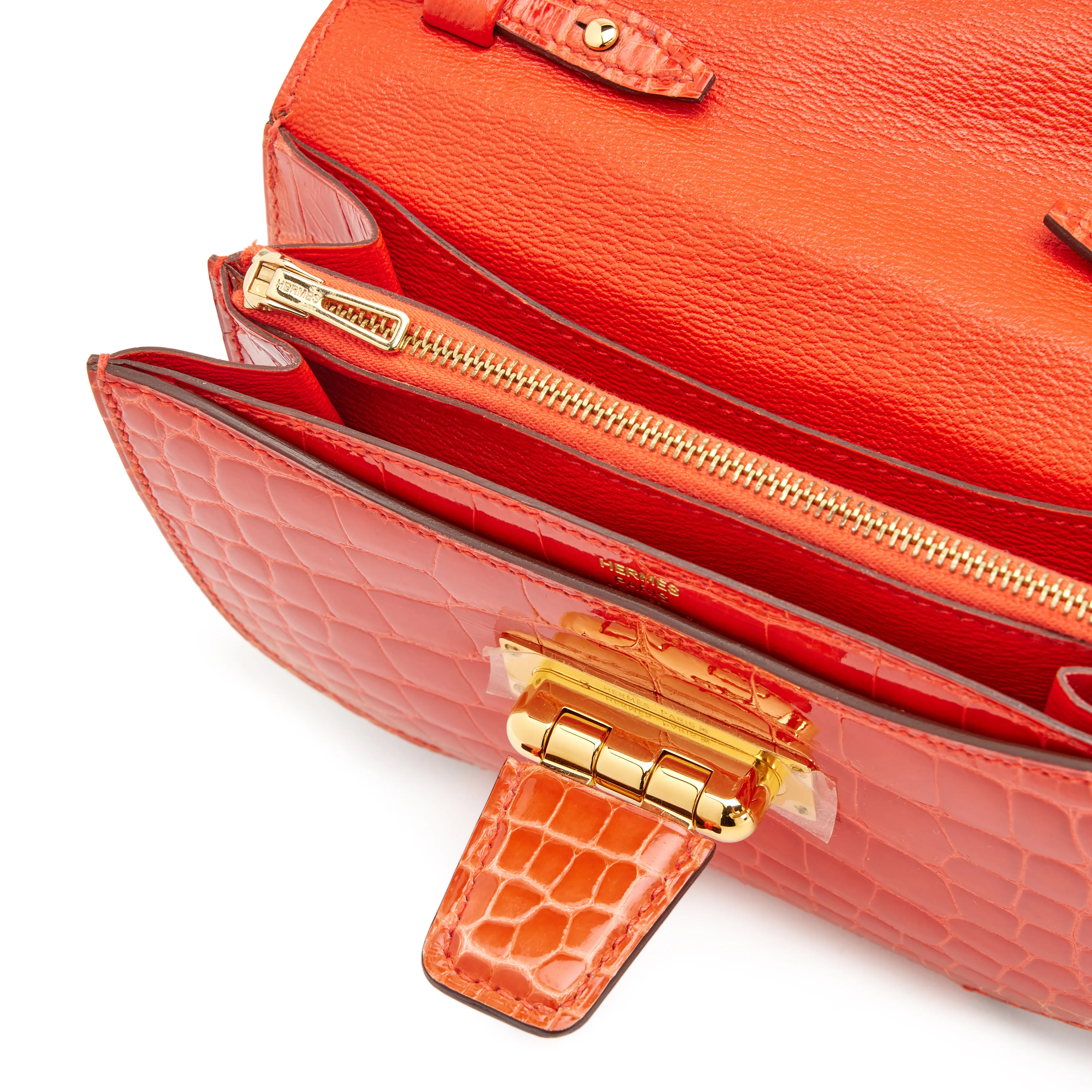 Hermès Rouge Indien Shiny Alligator Mini Convoyeur Bag Gold Hardware, 2017