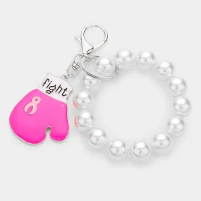 iLLASPARKZ Fight Message Pink Ribbon Glove Pearl Stretch Keychain / Bracelet