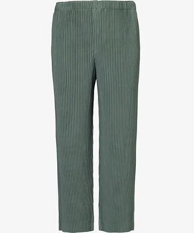 Issey Miyake Mens Moss Green Mc October pleated straight-leg regular-fit knitted trousers