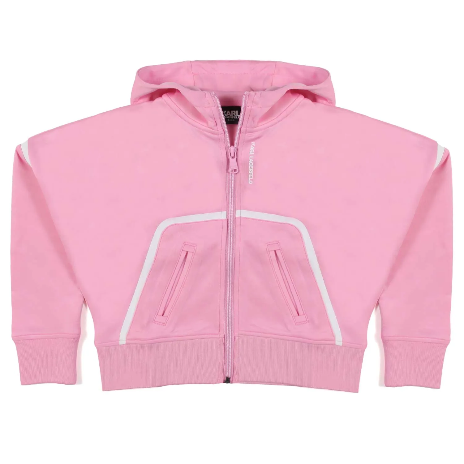 Karl Lagerfeld Pink And White Cropped Sweatshirt With Hood