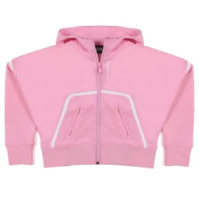 Karl Lagerfeld Pink And White Cropped Sweatshirt With Hood