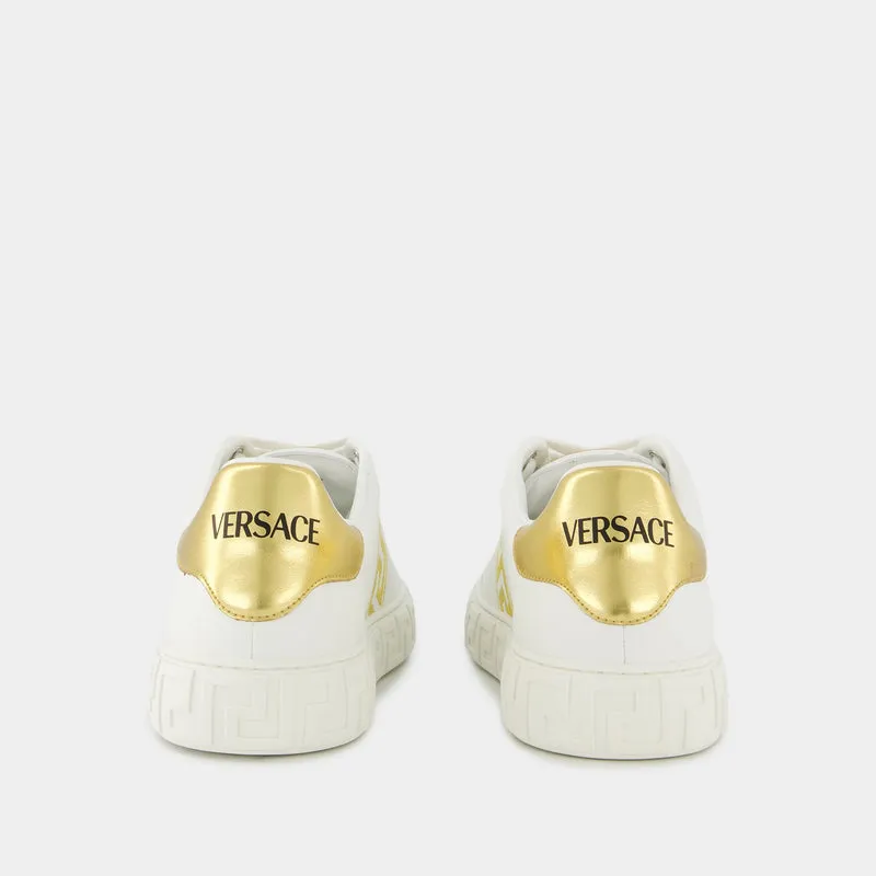 La Greca Sneakers - Versace - Embroidery - White/Gold