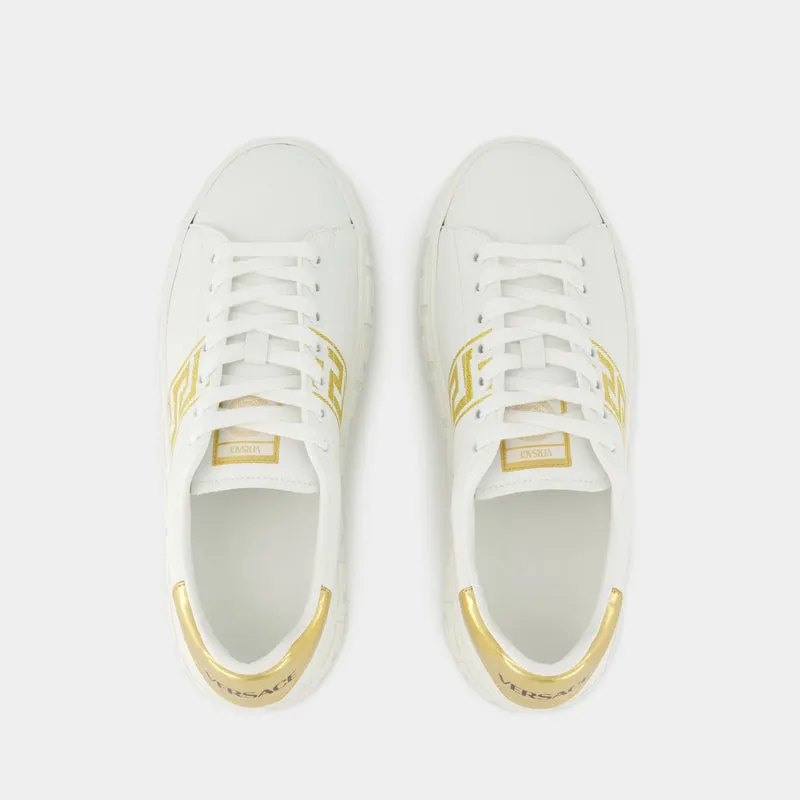 La Greca Sneakers - Versace - Embroidery - White/Gold