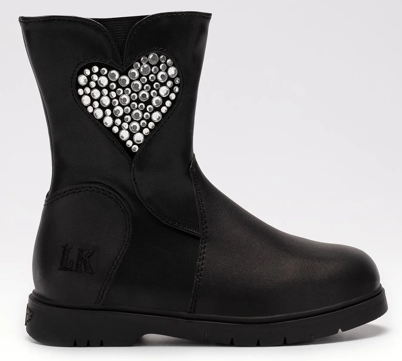 LELLI KELLY LK 2324 MARINA MID DIAMANTE LOVE HEART BOOT BLACK LEATHER