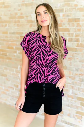 Lizzy Cap Sleeve Top in Pink and Black Zebra