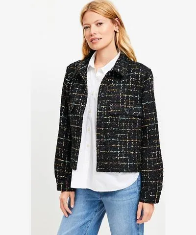 Loft Petite Sequin Tweed Cropped Shirt Jacket