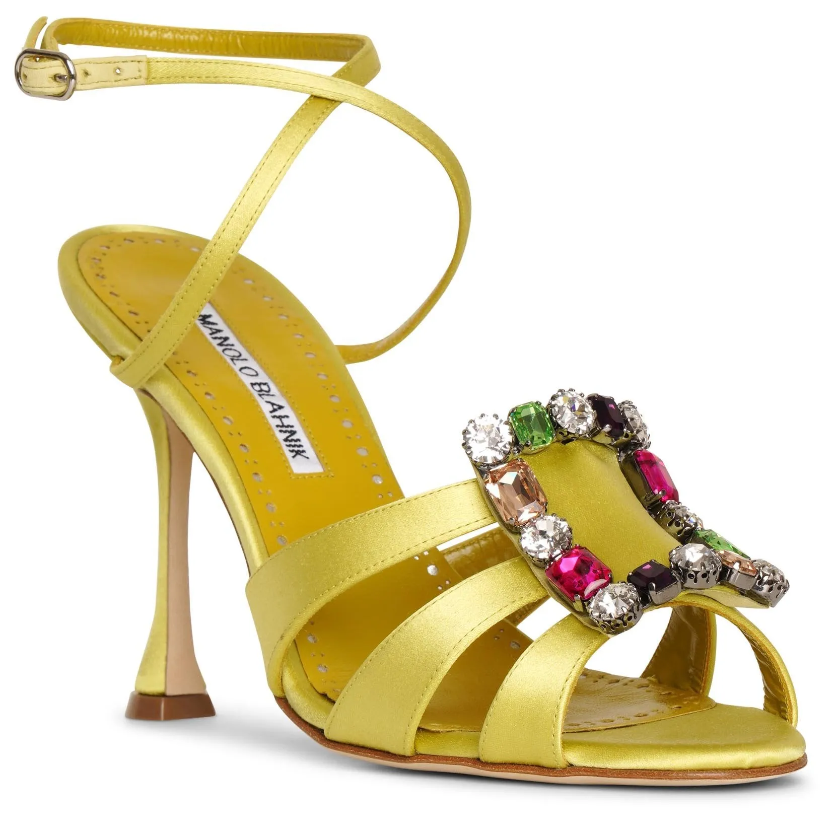 Manolo Blahnik Centina 105 chartreuse satin sandals