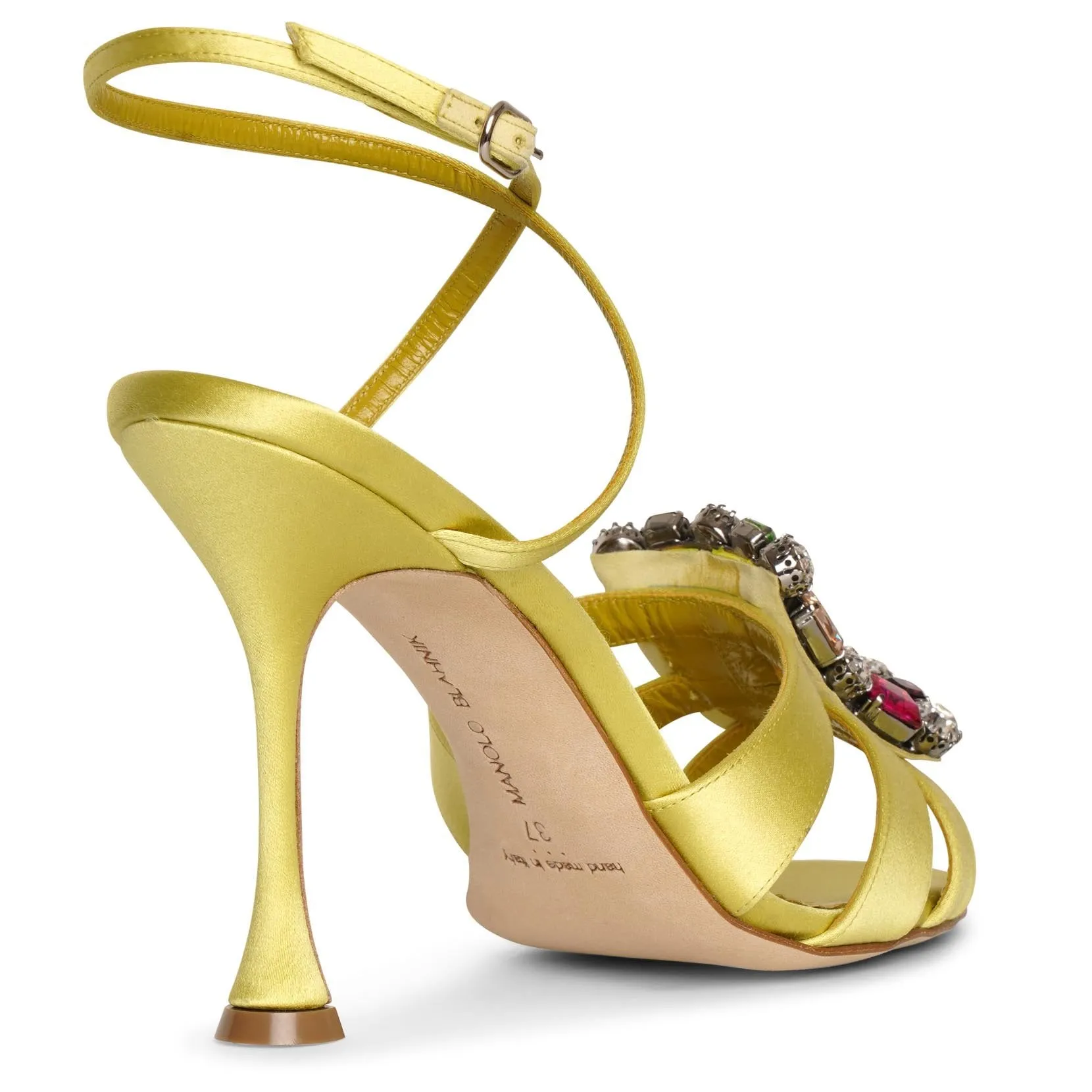 Manolo Blahnik Centina 105 chartreuse satin sandals