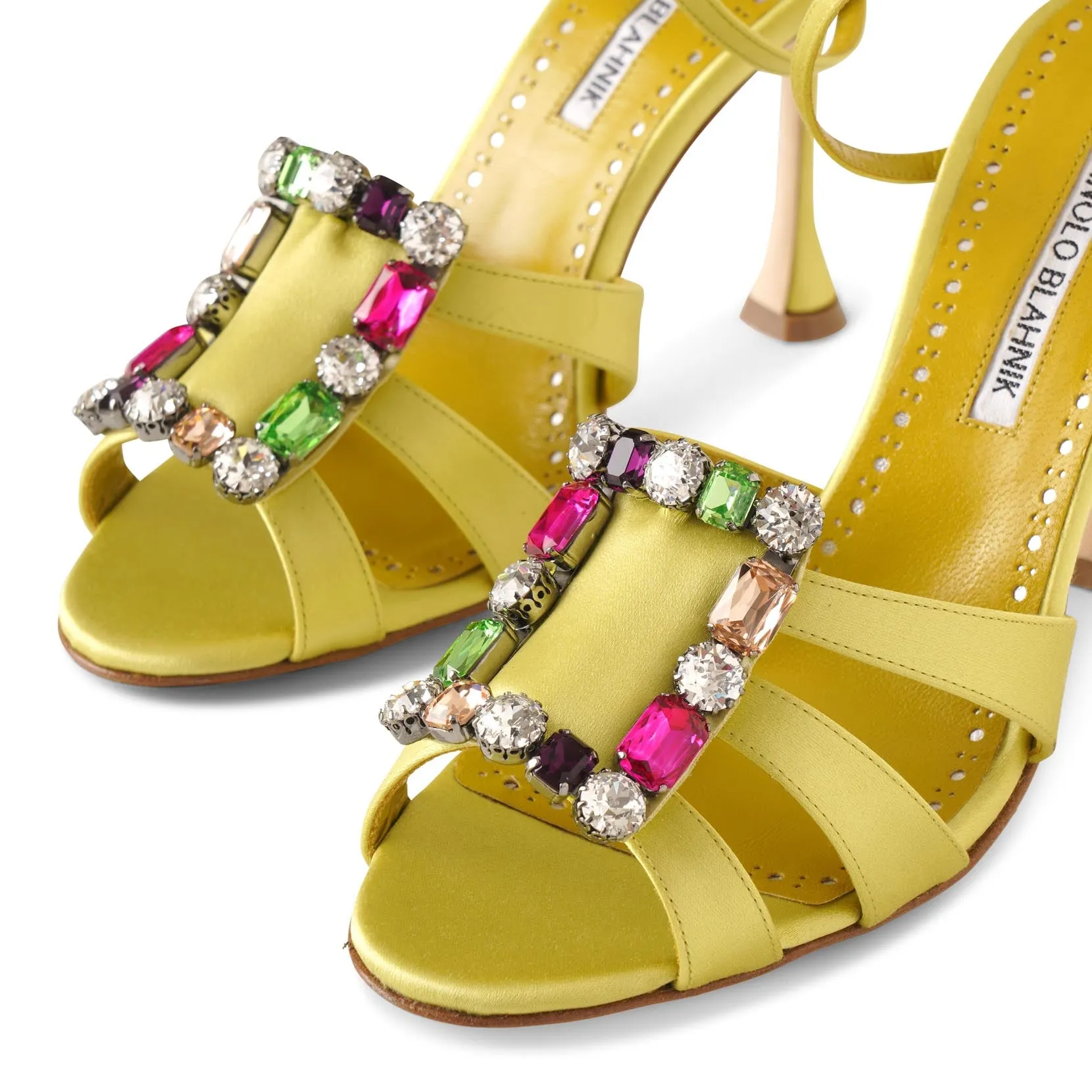 Manolo Blahnik Centina 105 chartreuse satin sandals