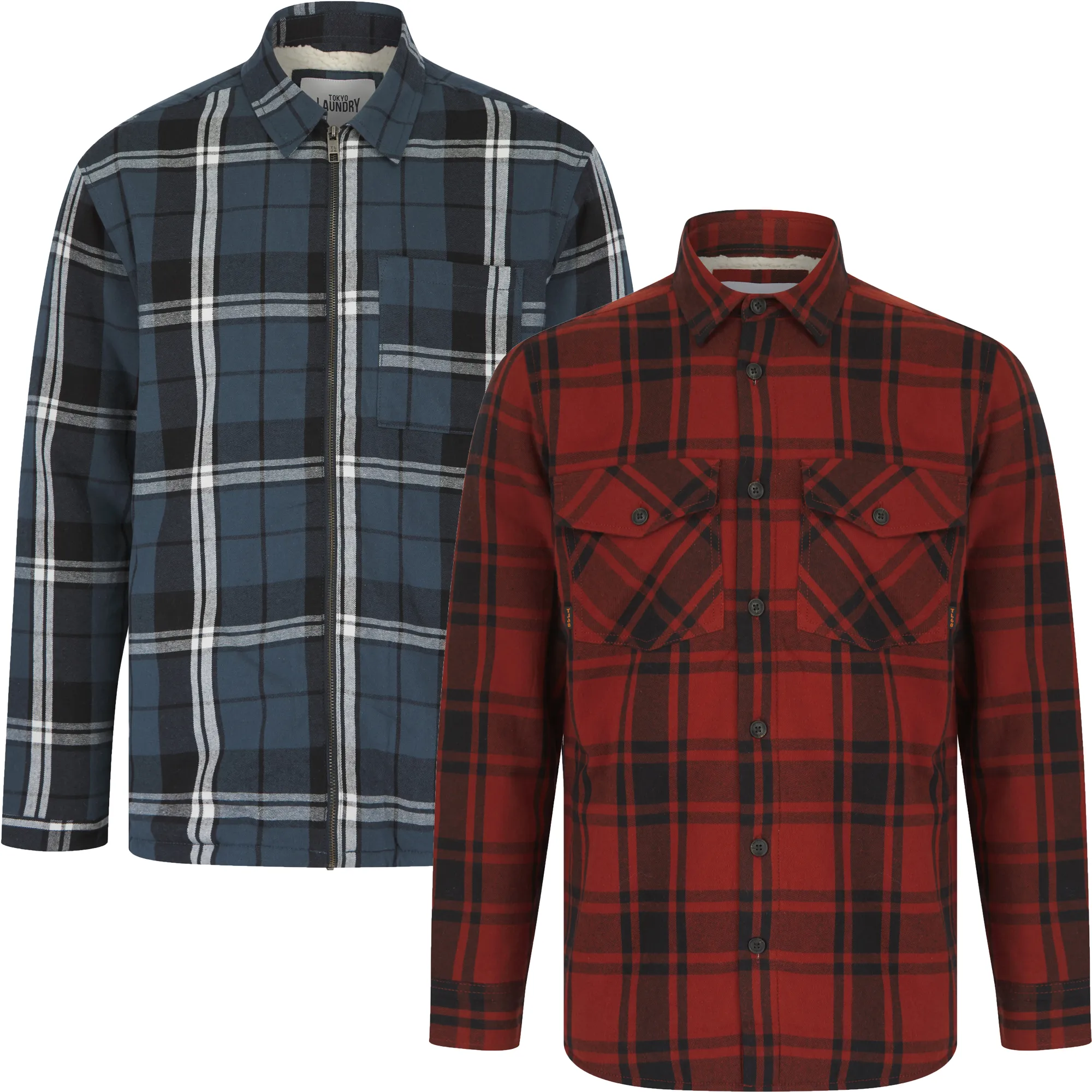 Men’s Borg Fleece Lined Shacket Padded Check Shirt Jacket