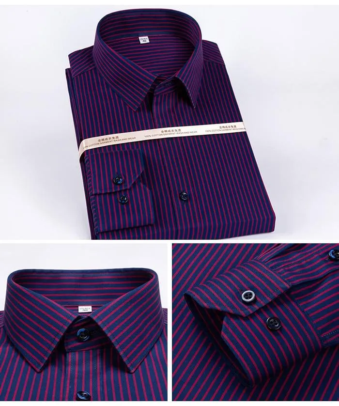 Men's Non-Iron Striped Pocket Less Standard Fit Long Sleeve Dress Shirt