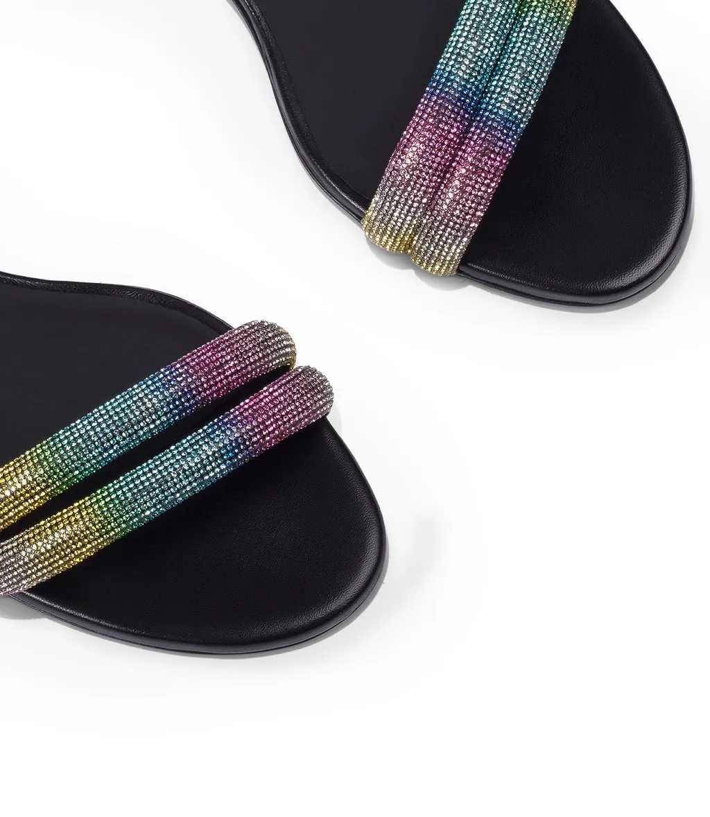 Multicolor rhinestones black nappa leather sandals