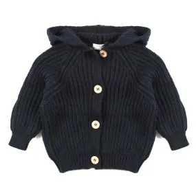 One More In The Family Unisex Aniol Navy Blue Cardigan With Hood