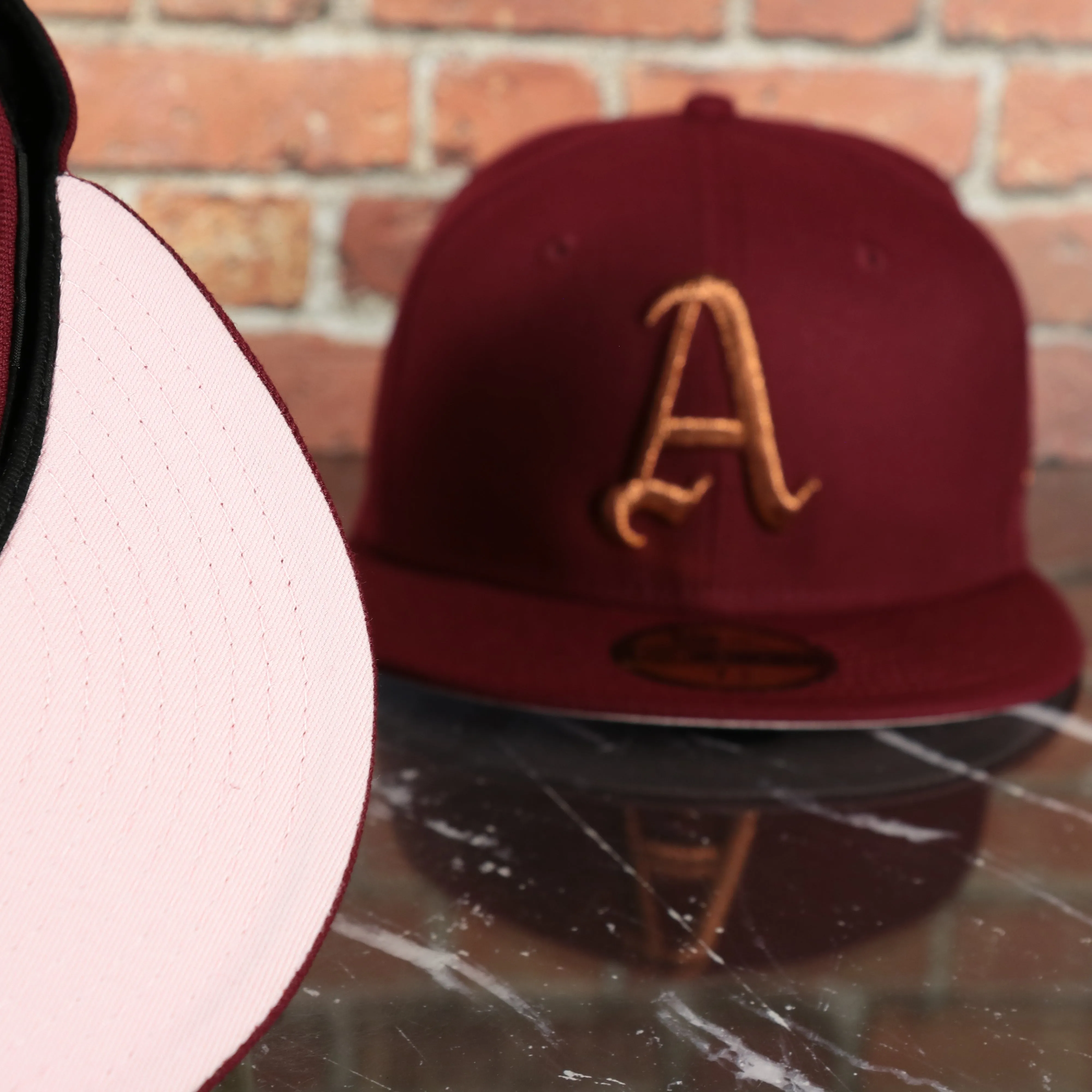 Philadelphia Athletics Glow In the Dark 1929 World Series Side Patch Pink Bottom Cardinal 5950 Fitted Cap | Pumpkin Wine Pack