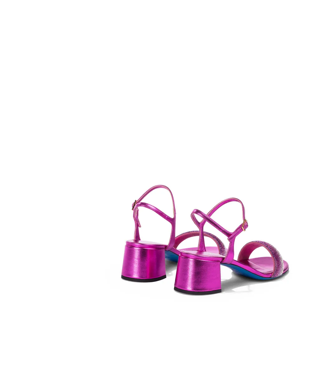 Rhinestones fuchsia nappa leather sandals