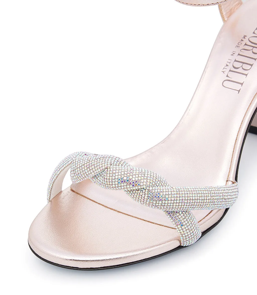 Rhinestones pink quartz laminated nappa leather sandals