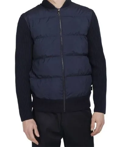 Ted Baker Men Spores Quilted Front Knit Jacket In Black/navy