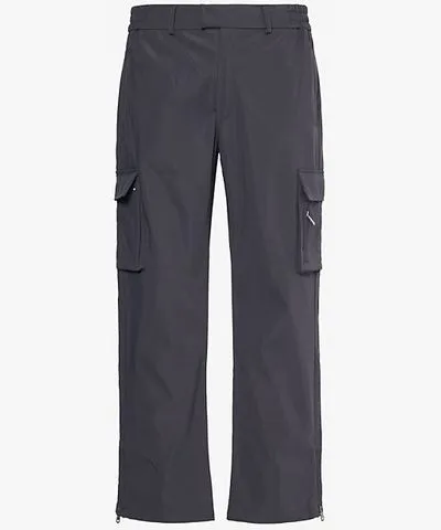 The Couture Club Mens Grey Patch-pocket straight-leg regular-fit shell cargo trousers