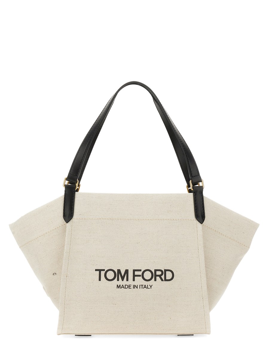 TOM FORD    COTTON CANVAS AND LEATHER MEDIUM AMALFI BAG