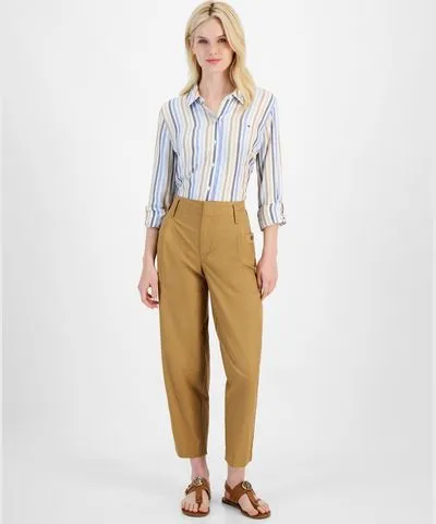 Tommy Hilfiger Women's Cotton-Blend Pleated Utility Trousers