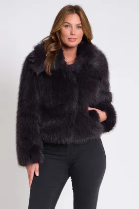 Women’s Luxurious Soft Thick Faux Fur Short Black Jacket